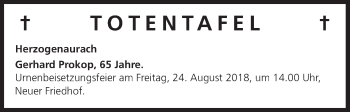Anzeige von Totentafel vom 22.08.2018 von MGO