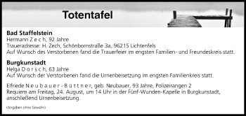 Anzeige von Totentafel vom 22.08.2018 von MGO