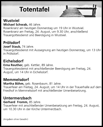 Anzeige von Totentafel vom 23.08.2018 von MGO