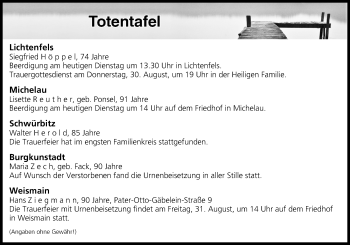 Anzeige von Totentafel vom 28.08.2018 von MGO