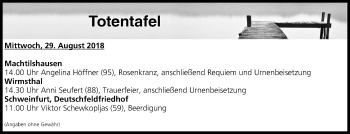 Anzeige von Totentafel vom 29.08.2018 von MGO