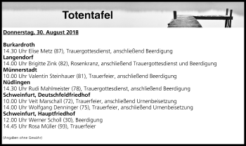 Anzeige von Totentafel vom 30.08.2018 von MGO