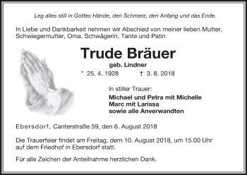 Anzeige von Trude Bräuer von MGO