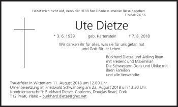 Anzeige von Ute Dietze von MGO