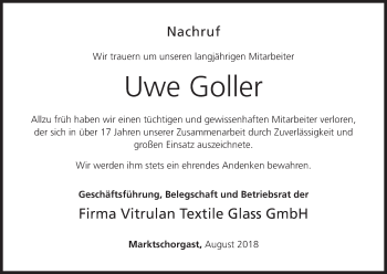 Anzeige von Uwe Goller von MGO