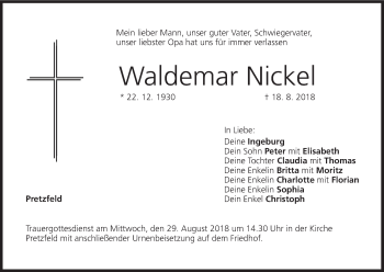 Anzeige von Waldemar Nickel von MGO