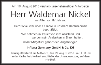 Anzeige von Waldemar Nickel von MGO