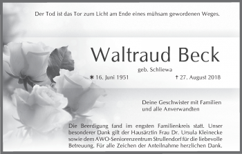 Anzeige von Waltraud Beck von MGO