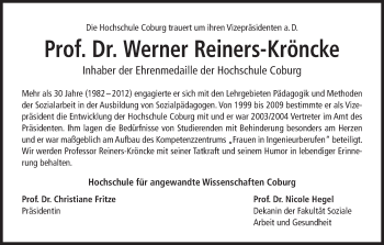 Anzeige von Werner Reiners-Kröncke von MGO