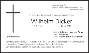 Anzeige von Wilhelm Dicker von MGO