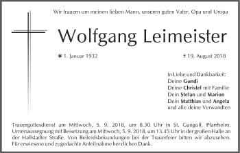 Anzeige von Wolfgang Leimeister von MGO
