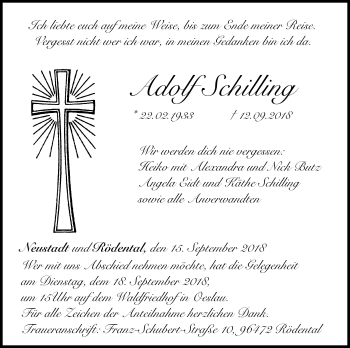 Anzeige von Adolf Schilling von MGO