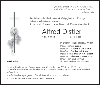 Anzeige von Alfred Distler von MGO