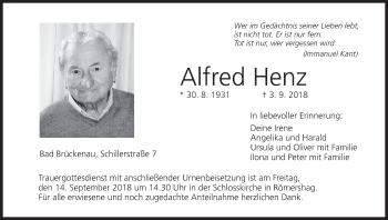 Anzeige von Alfred Henz von MGO