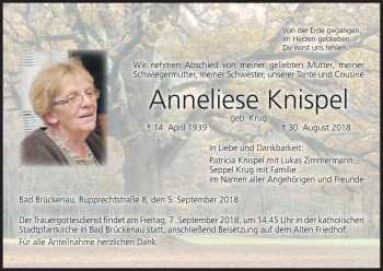 Anzeige von Anneliese Knispel von MGO