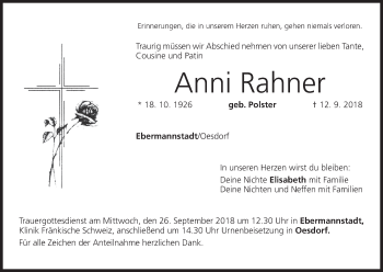 Anzeige von Anni Rahner von MGO