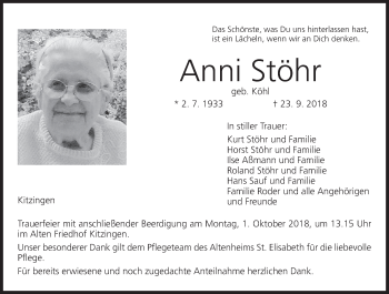 Anzeige von Anni Stöhr von MGO