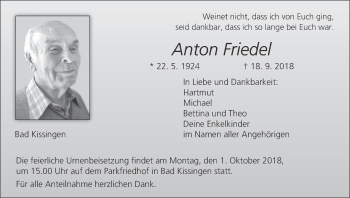 Anzeige von Anton Friedel von MGO