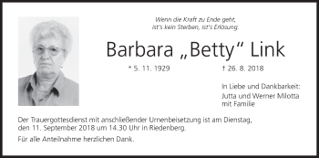 Anzeige von Barbara Link von MGO