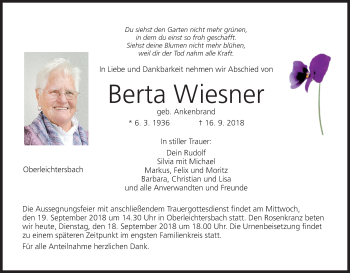 Anzeige von Berta Wiesner von MGO