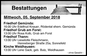 Anzeige von Bestattungen vom 05.09.2018 von MGO