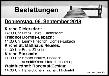 Anzeige von Bestattungen vom 06.09.2018 von MGO