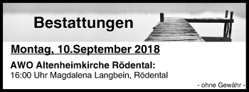 Anzeige von Bestattungen vom 10.09.2018 von MGO