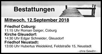 Anzeige von Bestattungen vom 12.09.2018 von MGO