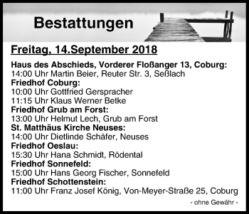 Anzeige von Bestattungen vom 14.09.2018 von MGO