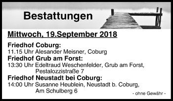 Anzeige von Bestattungen vom 19.09.2018 von MGO