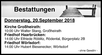 Anzeige von Bestattungen vom 20.09.2018 von MGO