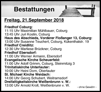 Anzeige von Bestattungen vom 21.09.2018 von MGO