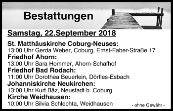 Anzeige von Bestattungen vom 22.09.2018 von MGO