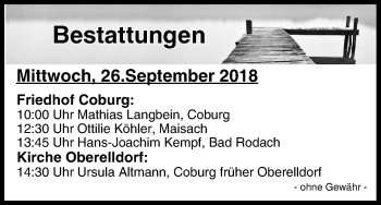 Anzeige von Bestattungen vom 26.09.2018 von MGO