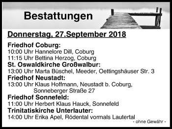 Anzeige von Bestattungen vom 27.09.2018 von MGO