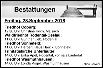 Anzeige von Bestattungen vom 28.09.2018 von MGO