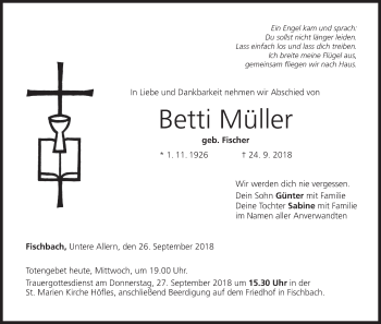 Anzeige von Betti Müller von MGO