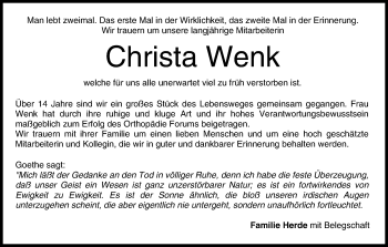 Anzeige von Christa Wenk von MGO