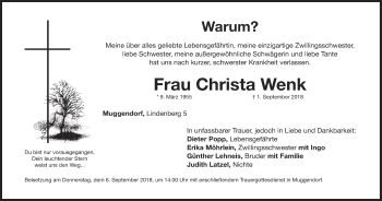 Anzeige von Christa Wenk von MGO