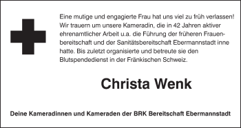Anzeige von Christa Wenk von MGO