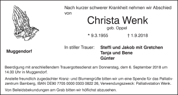 Anzeige von Christa Wenk von MGO