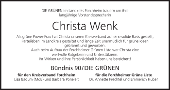 Anzeige von Christa Wenk von MGO