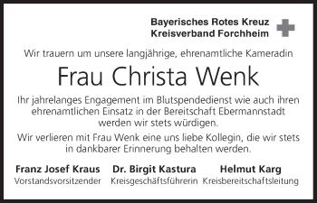 Anzeige von Christa Wenk von MGO