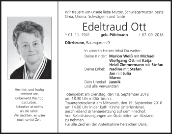 Anzeige von Edeltraud Ott von MGO