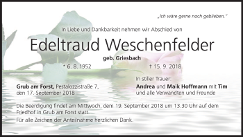 Anzeige von Edeltraud Weschenfelder von MGO