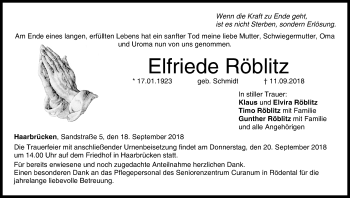 Anzeige von Elfriede Röblitz von MGO