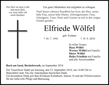 Anzeige von Elfriede Wölfel von MGO