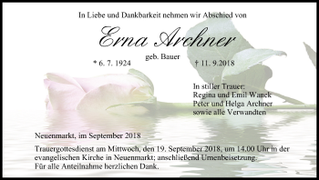 Anzeige von Erna Archner von MGO