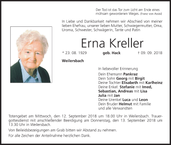 Anzeige von Erna Kreller von MGO