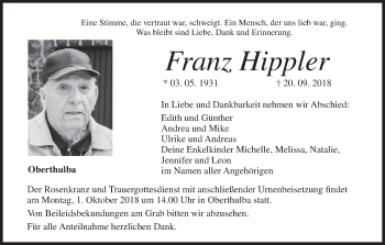 Anzeige von Franz Hippler von MGO